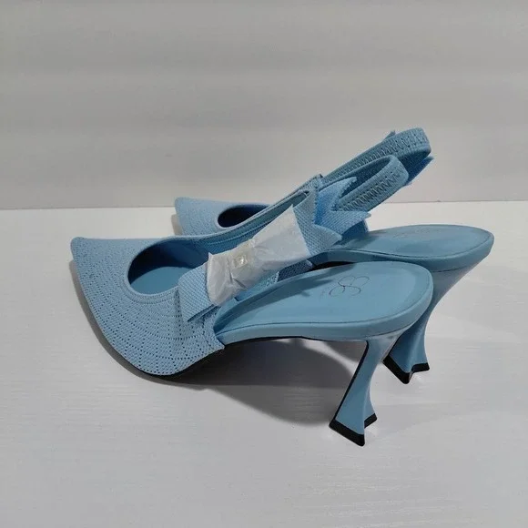 Cosy Island Light Blue Knit Pointed Toe Slingback Flared Heel Pumps Womens 9.5 - Picture 8 of 12